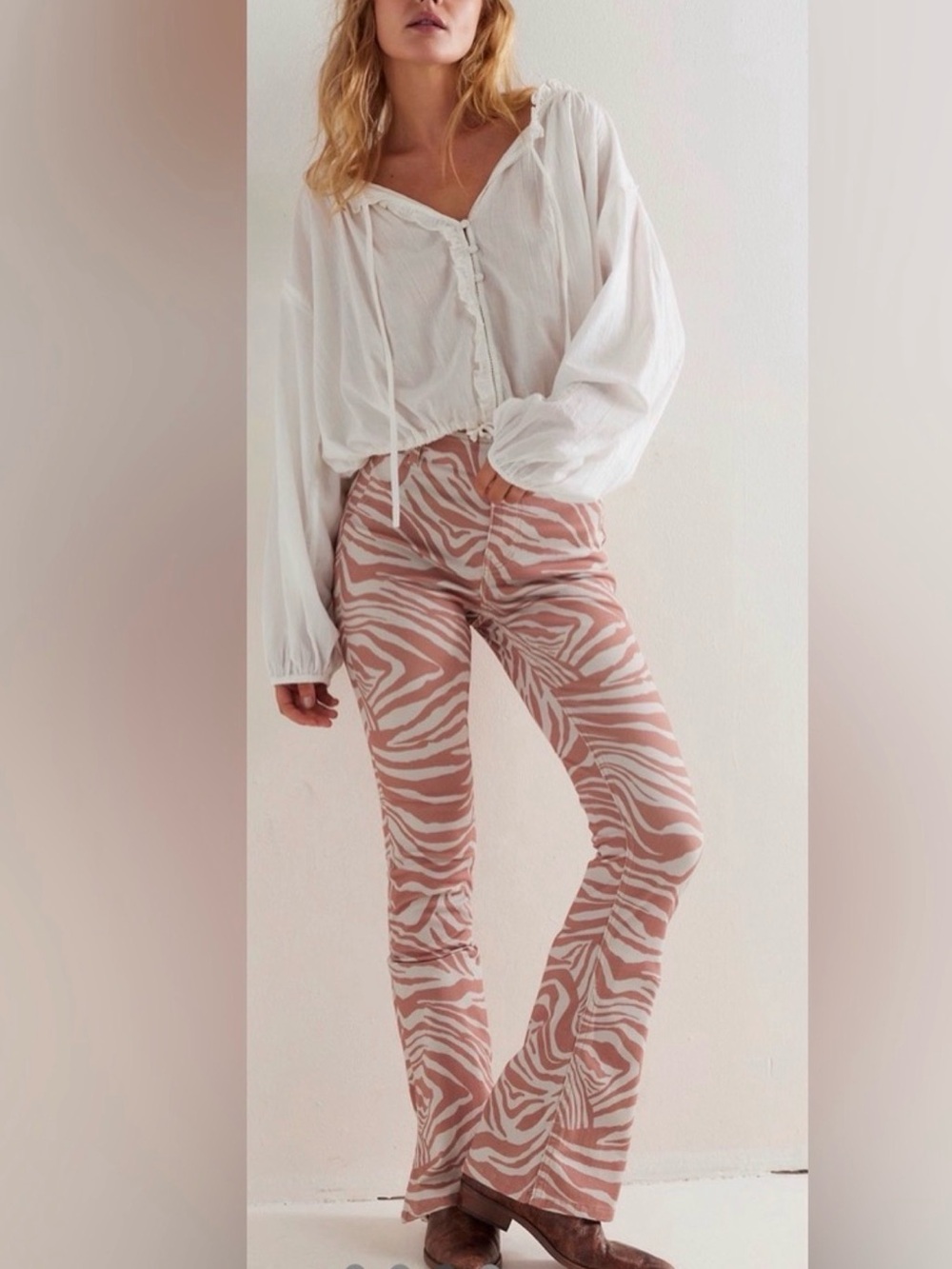 We The Free Pink Zebra-Print Flare Pants